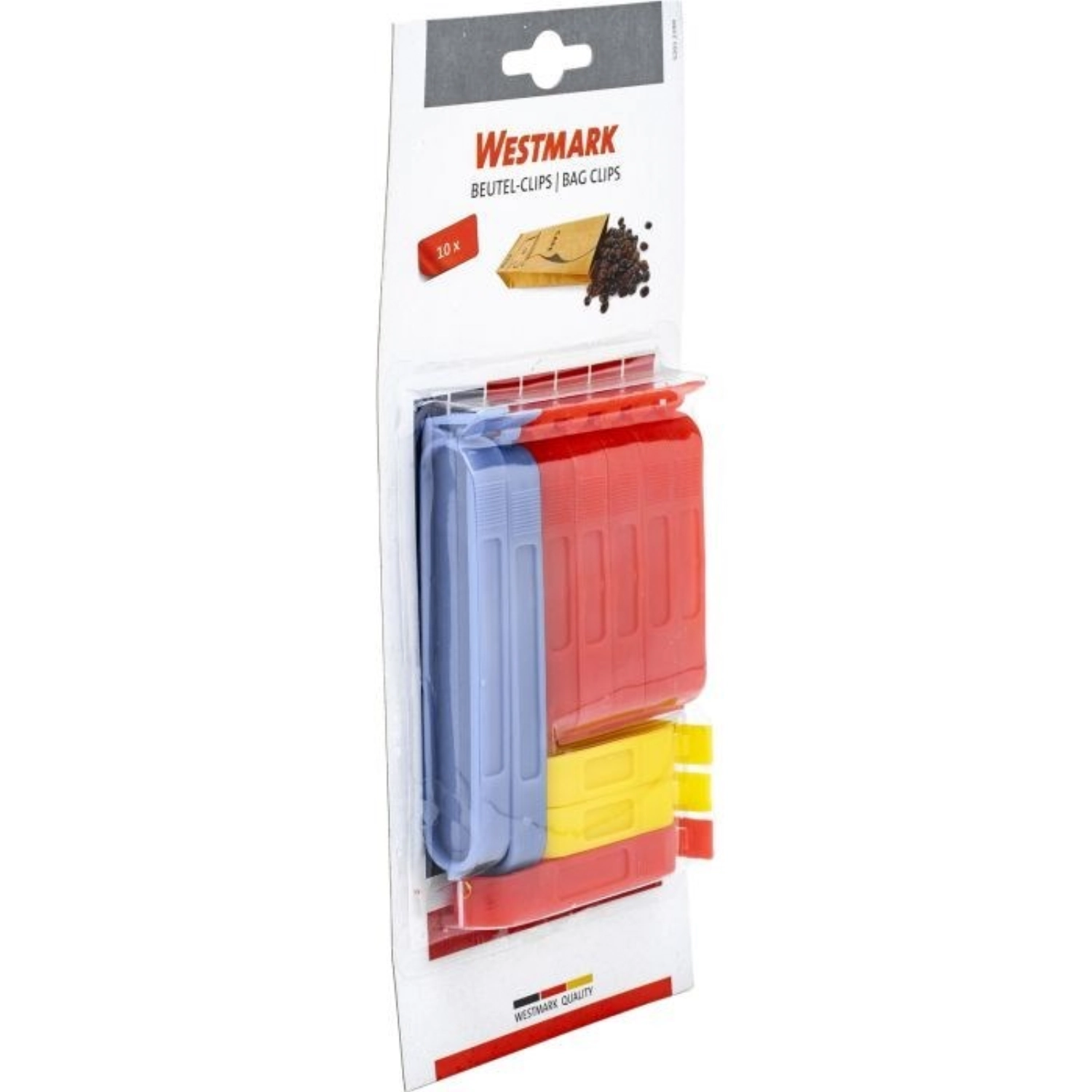 10x clips de sachet, 2x bleu, 6x rouge, 2x jaune