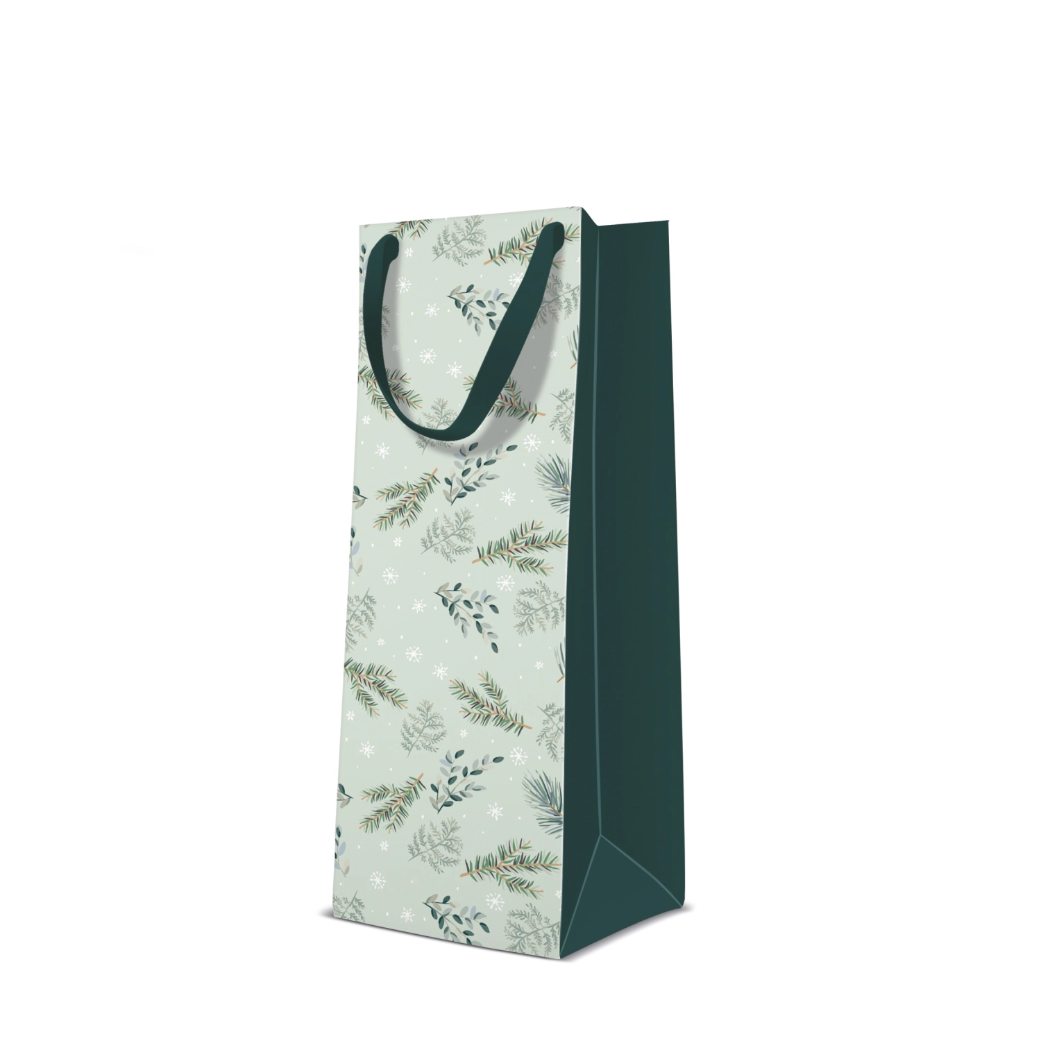 Sac cadeau pour bouteille branches/mint 12x10x37cm