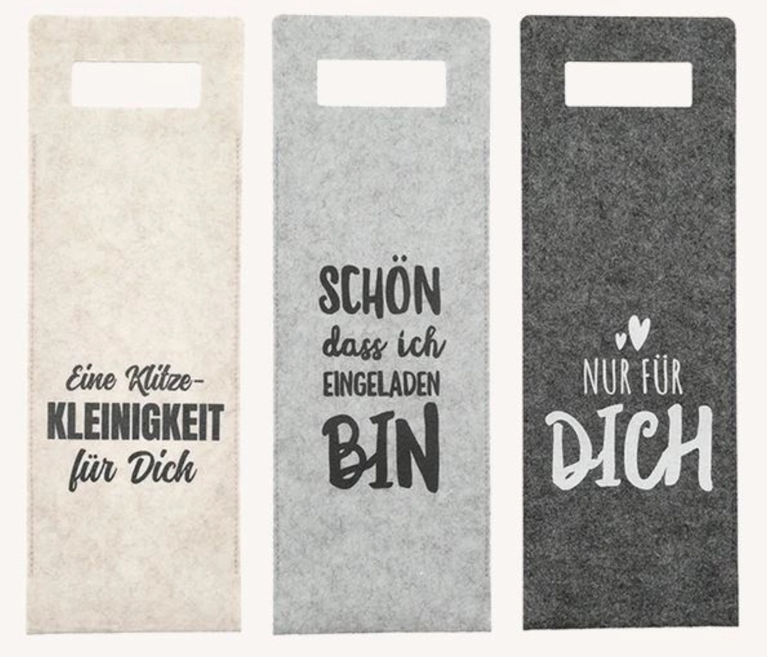 3er Set Flaschentasche mit Wein Spruch Filz 14x41cm