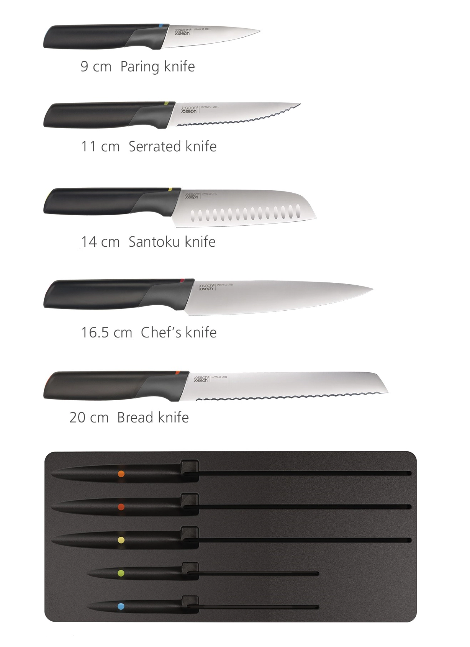 Elevate knives store 5pcs couteaux, tiroir de rangement.