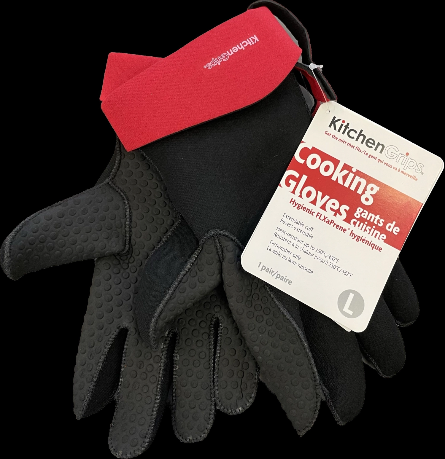 Gants de cuisine taille l, 5 doigts, noir rouge