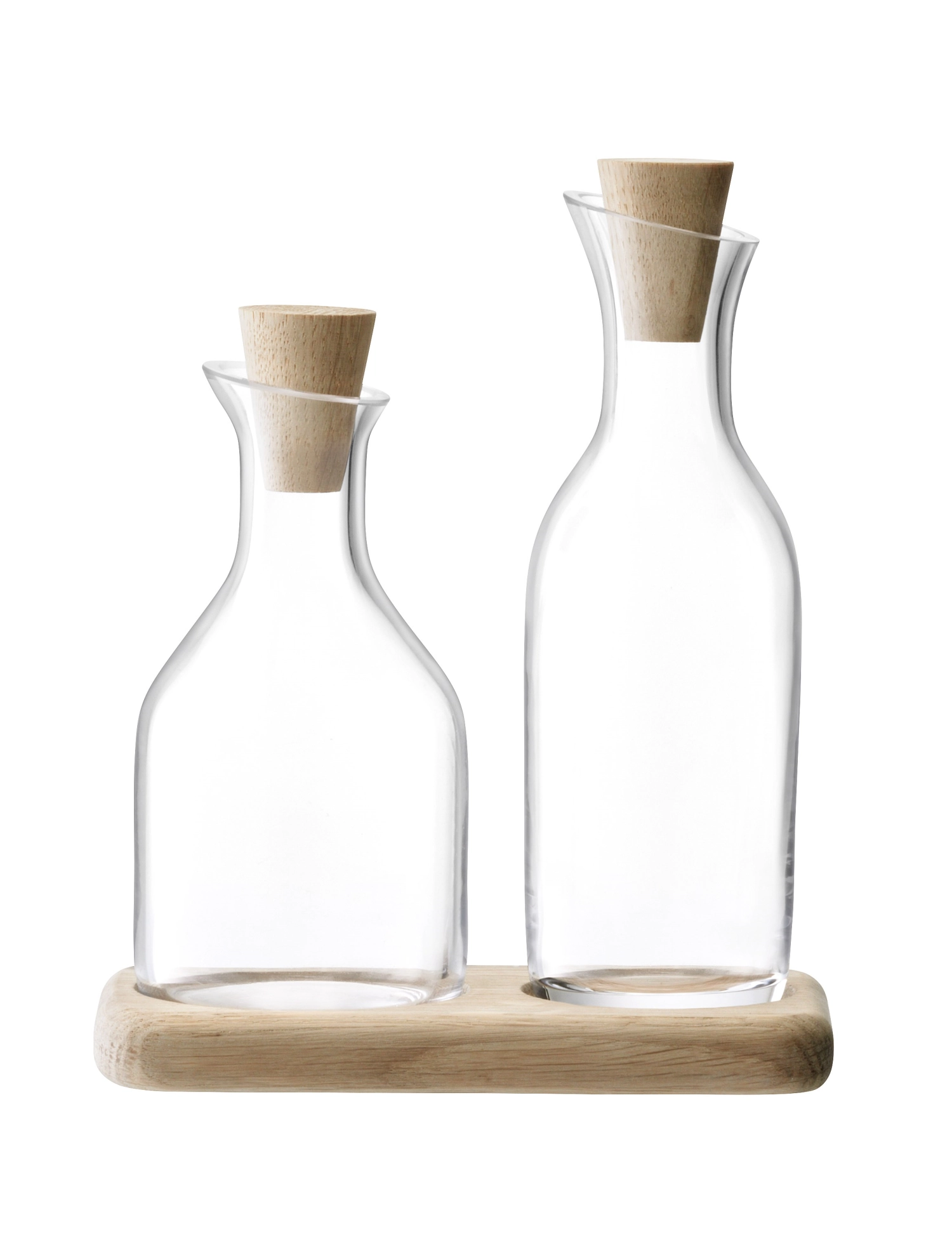 Serve set vinaigre/huile avec base en bois de chêne