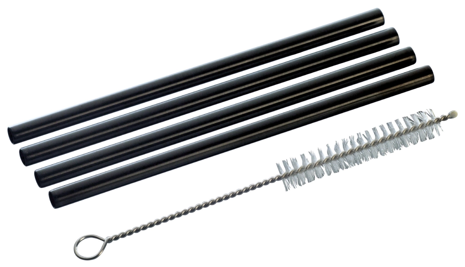 4er Set Trinkhalme 13cm D0.6cm gerade schwarz mit Bürste