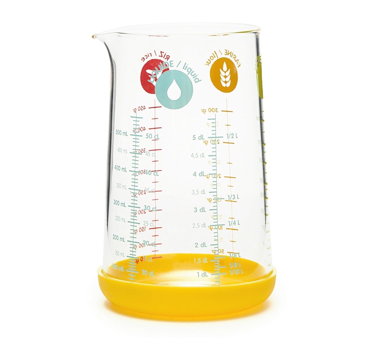 Pebbly verre doseur avec fond en silicone 500ml jaune