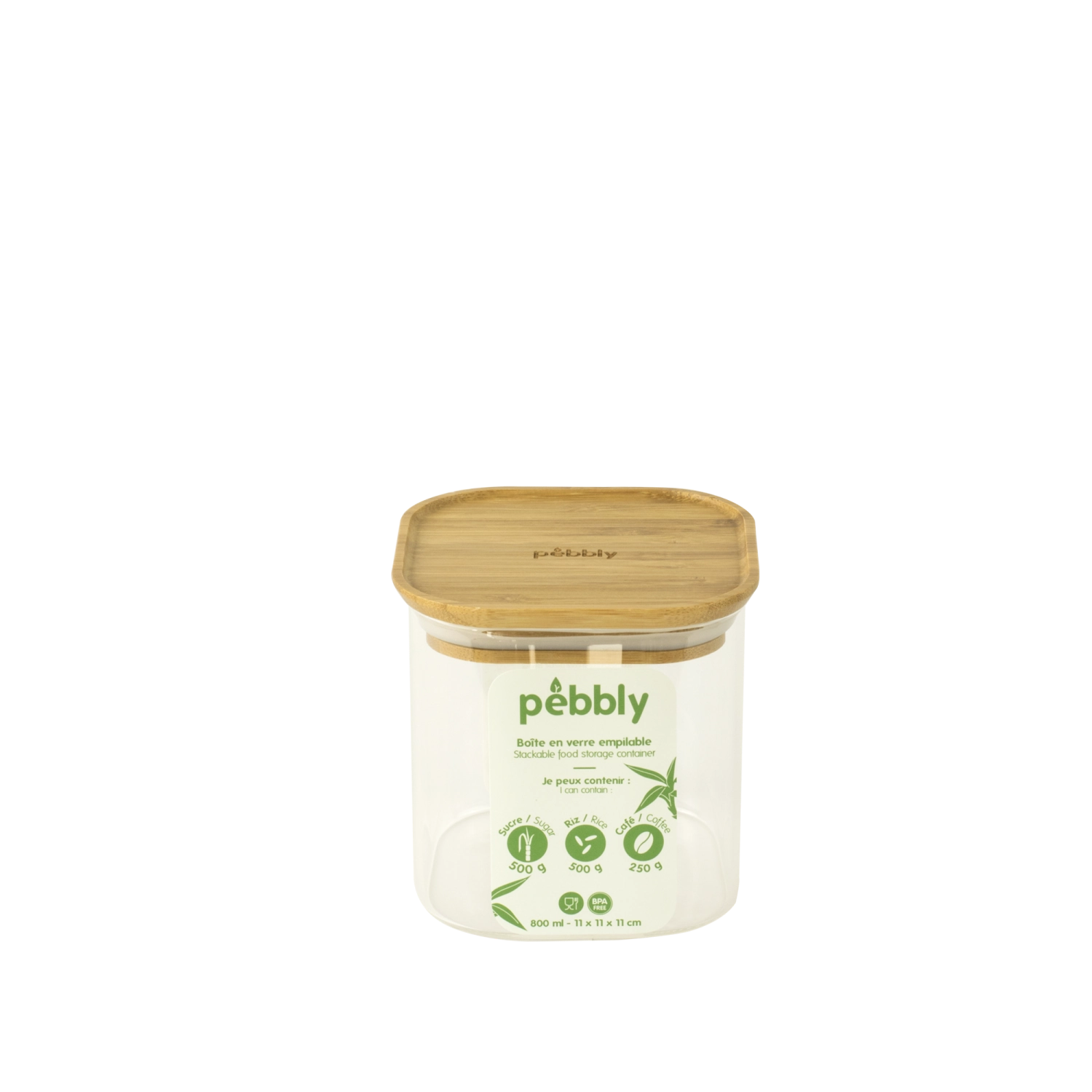 Pebbly bocal à provisions avec couvercle en bambou, 800ml