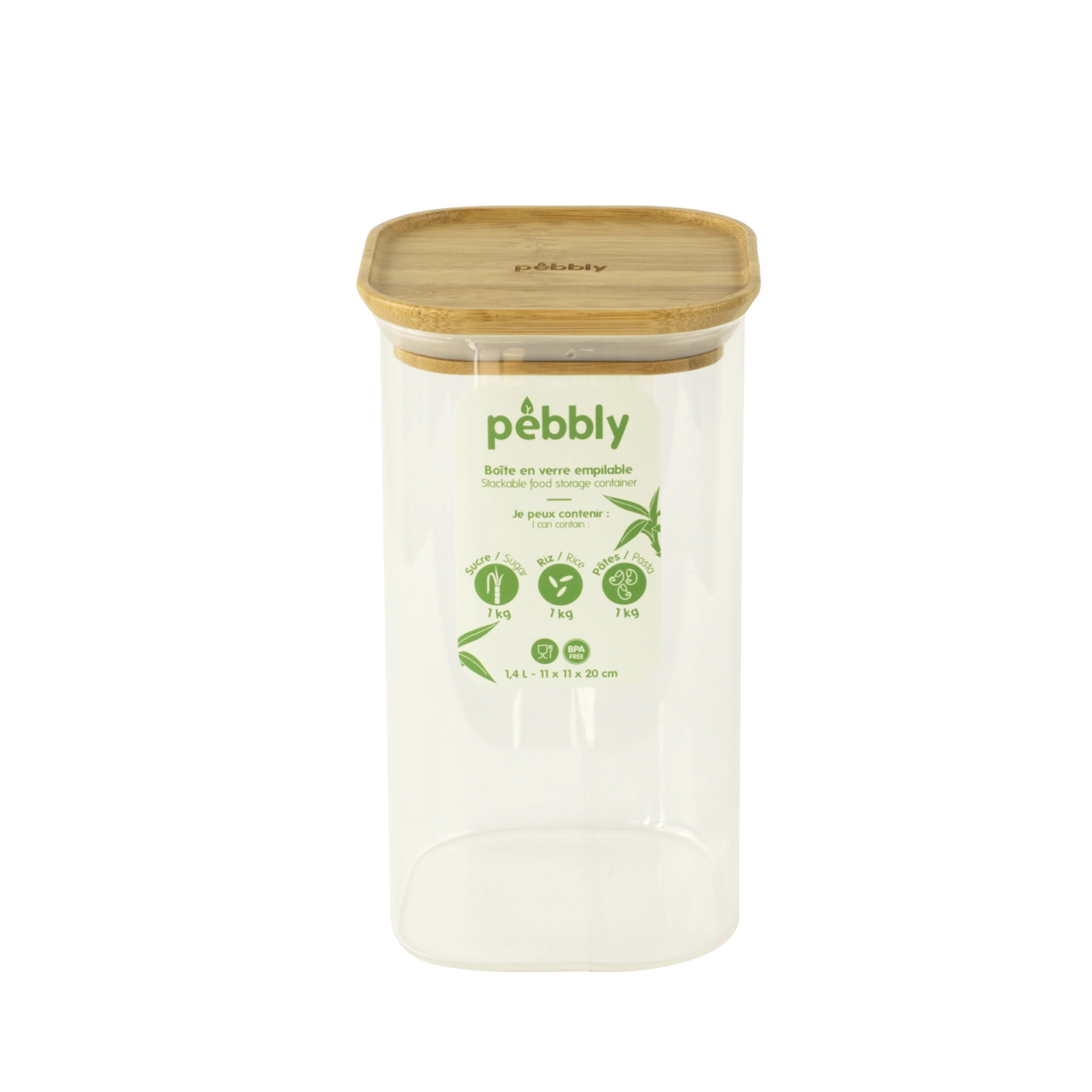 Pebbly bocal avec couvercle en bambou