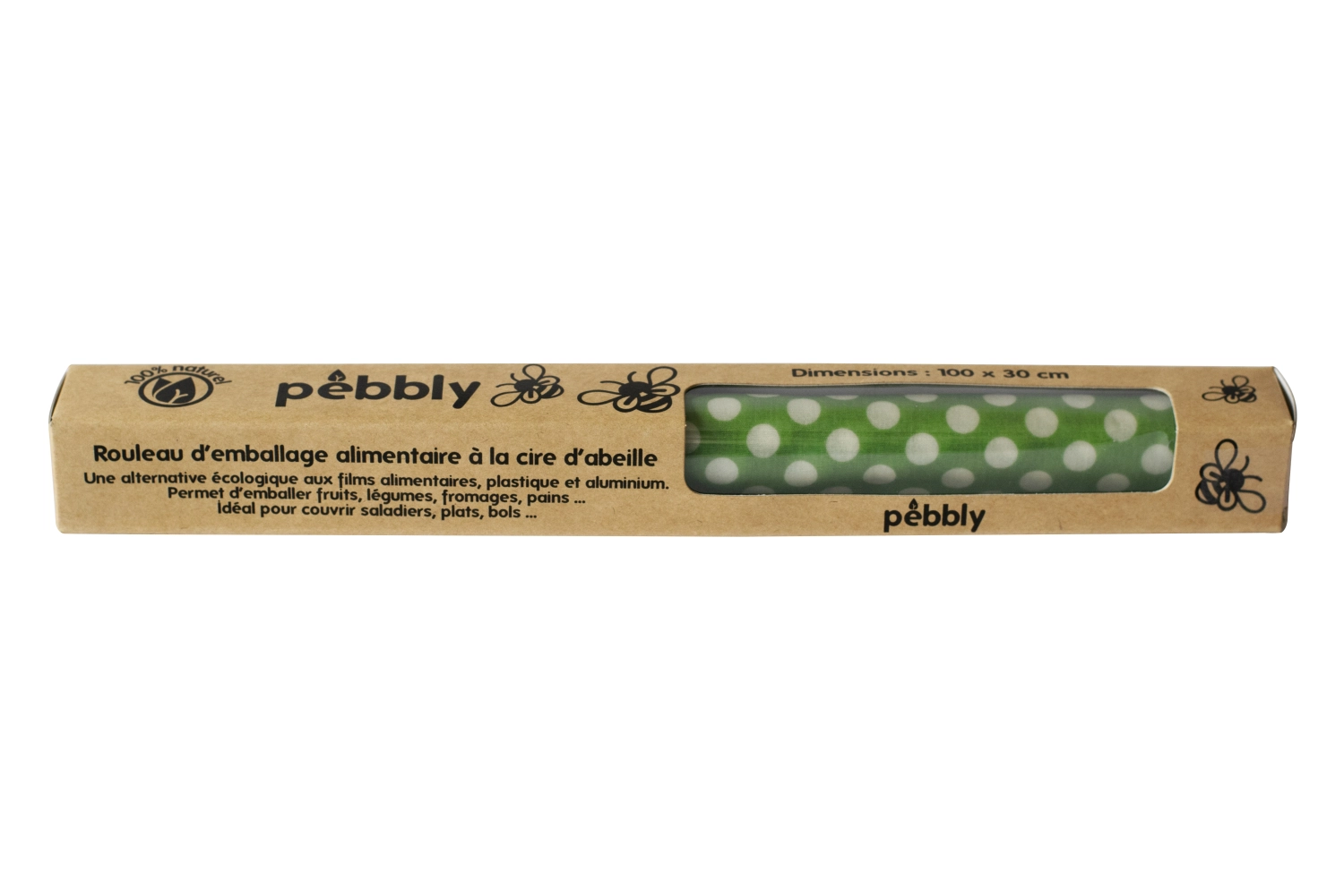 Pebbly rouleau de tissu de cire d'abeille vert, 30,5 x 100cm