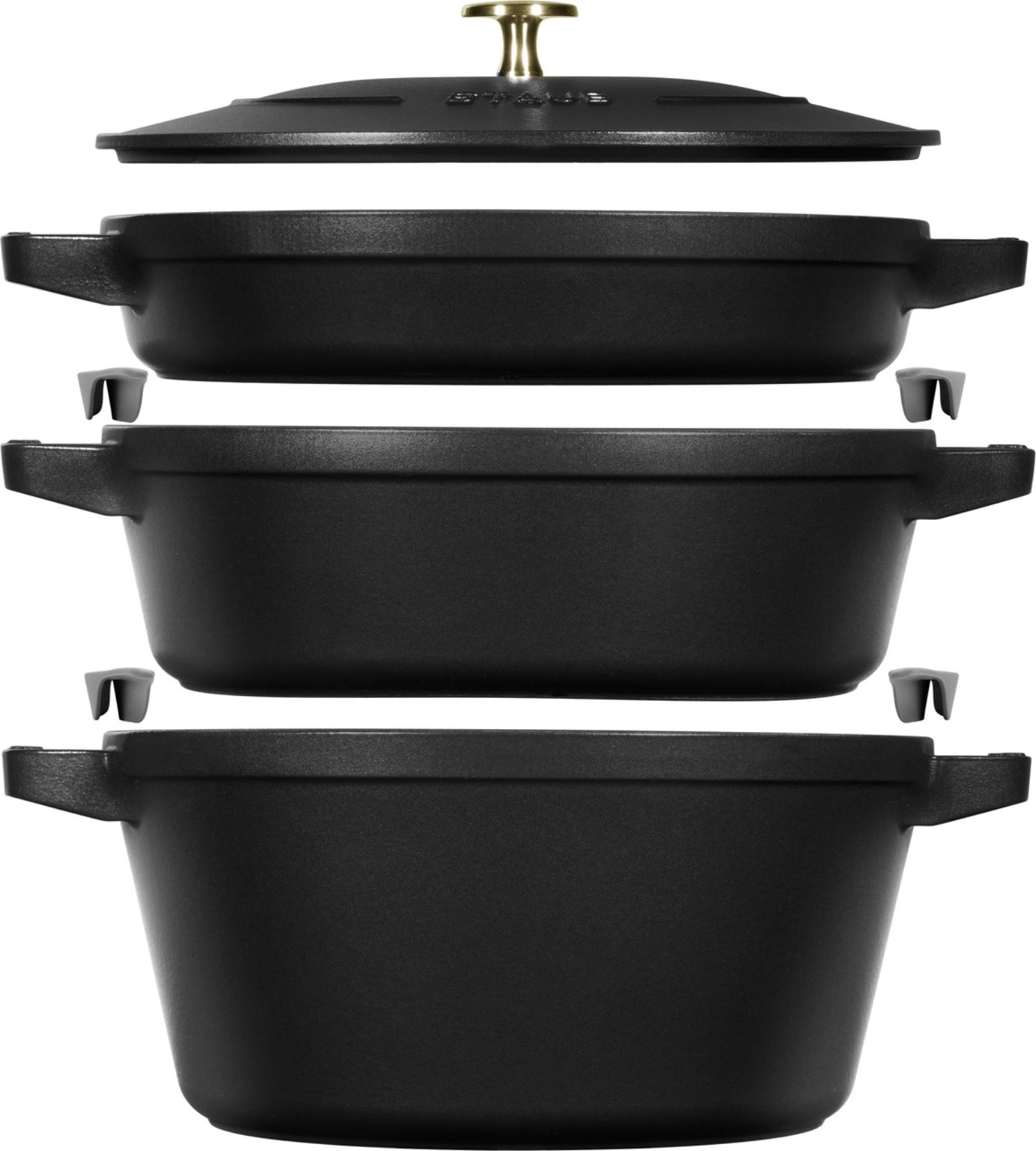 Cocotte 4 pcs. 24 cm, ronde, noir, empilable