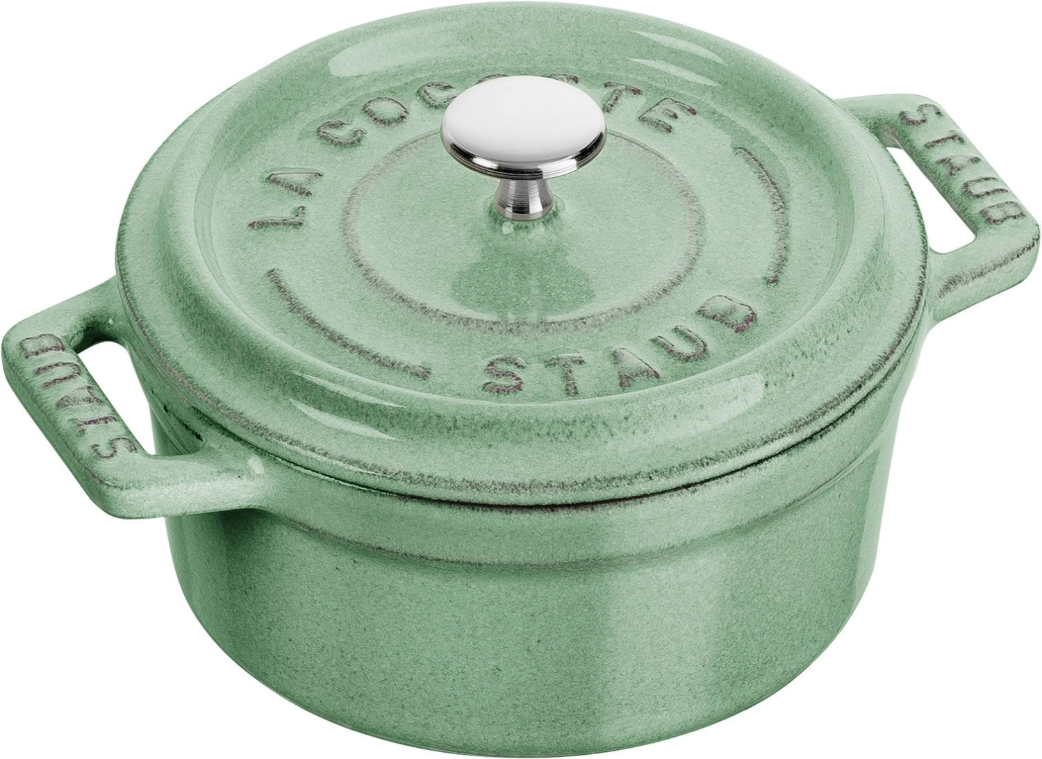 Mini cocotte 10 cm, ronde, sauge, fonte 0.25l