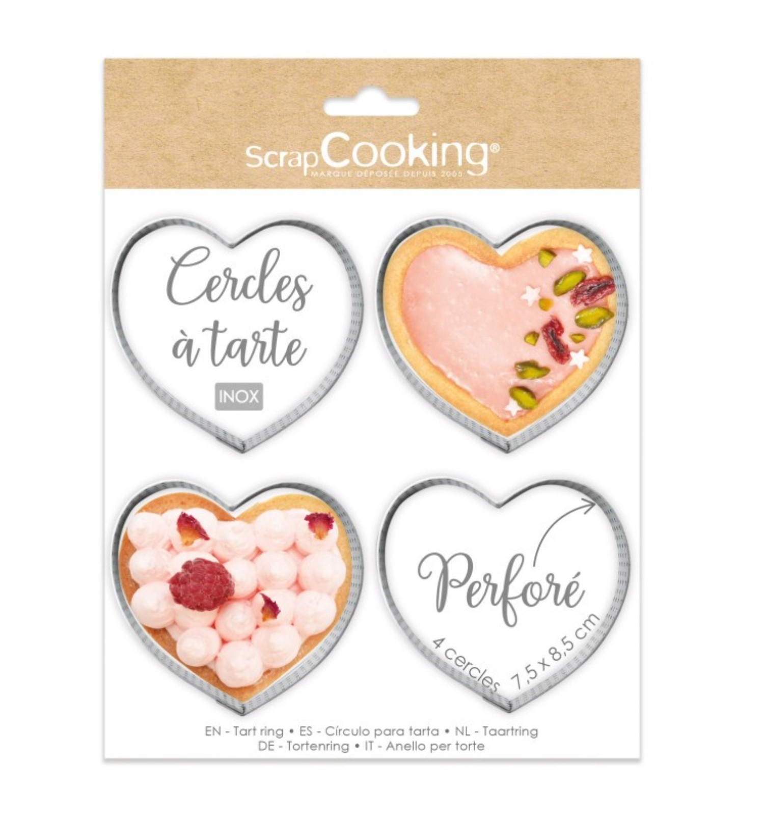 Set de 4 anneaux à tarte perforés coeur 7.5x8cm