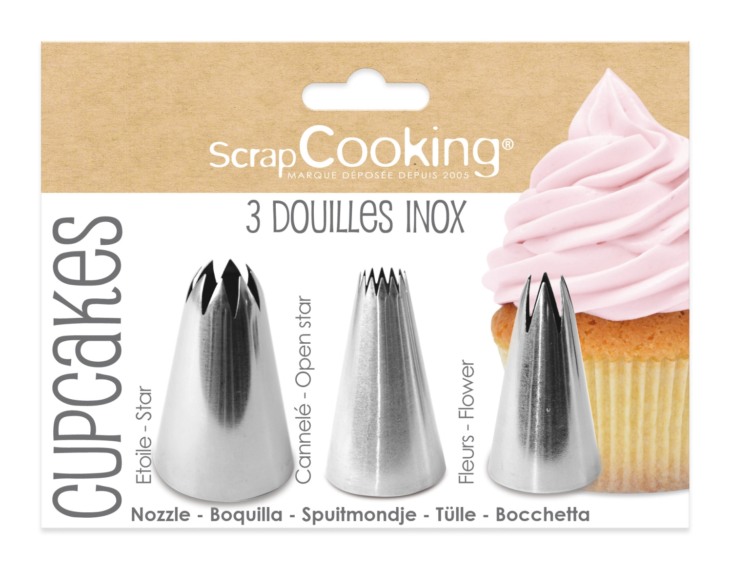 Set de 3 douilles en inox pour cupcakes