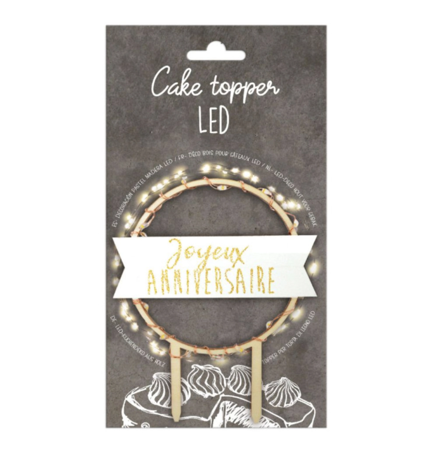 Cake topper led joyeux anniversaire (dont 0,08€ht d´éco-part