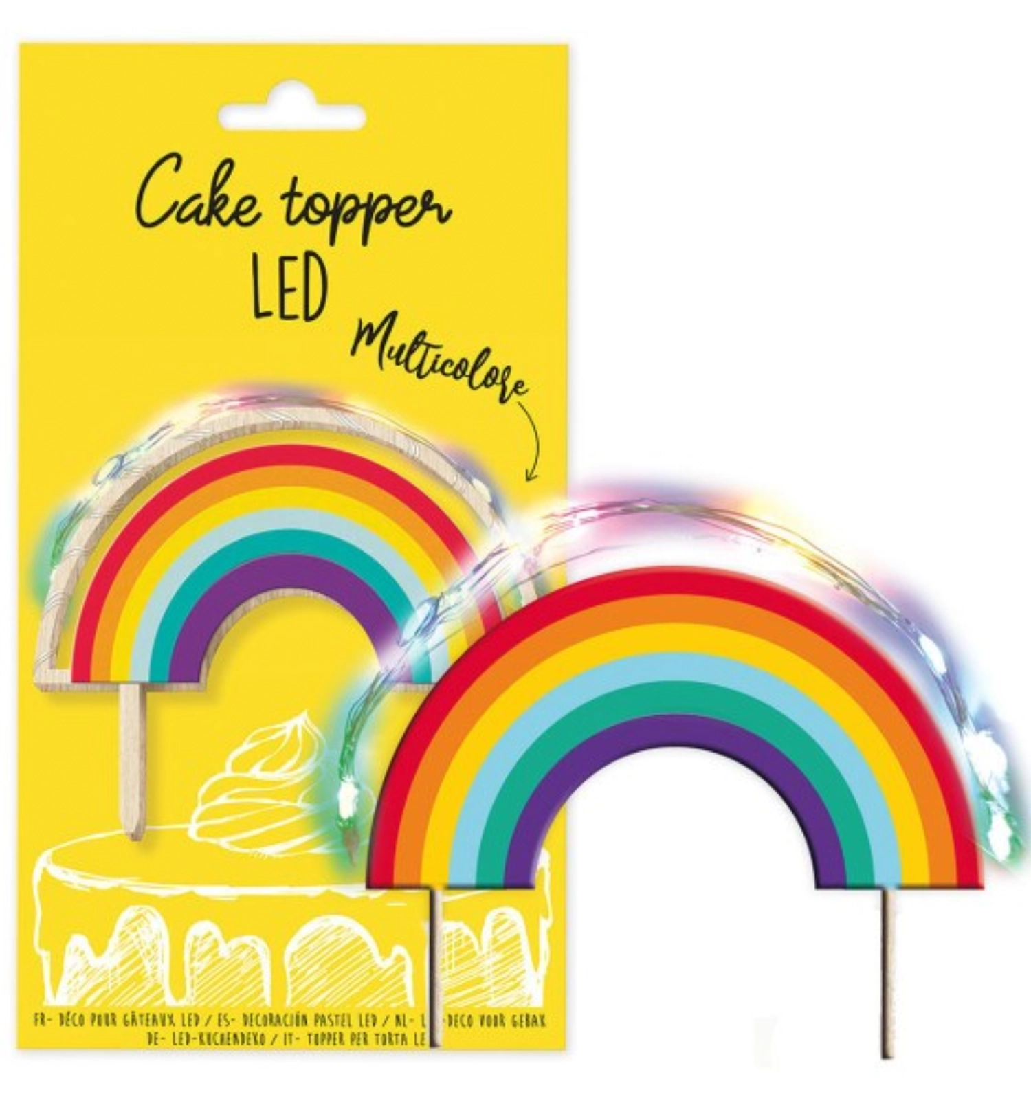 Cake topper avec éclairage led arc-en-ciel