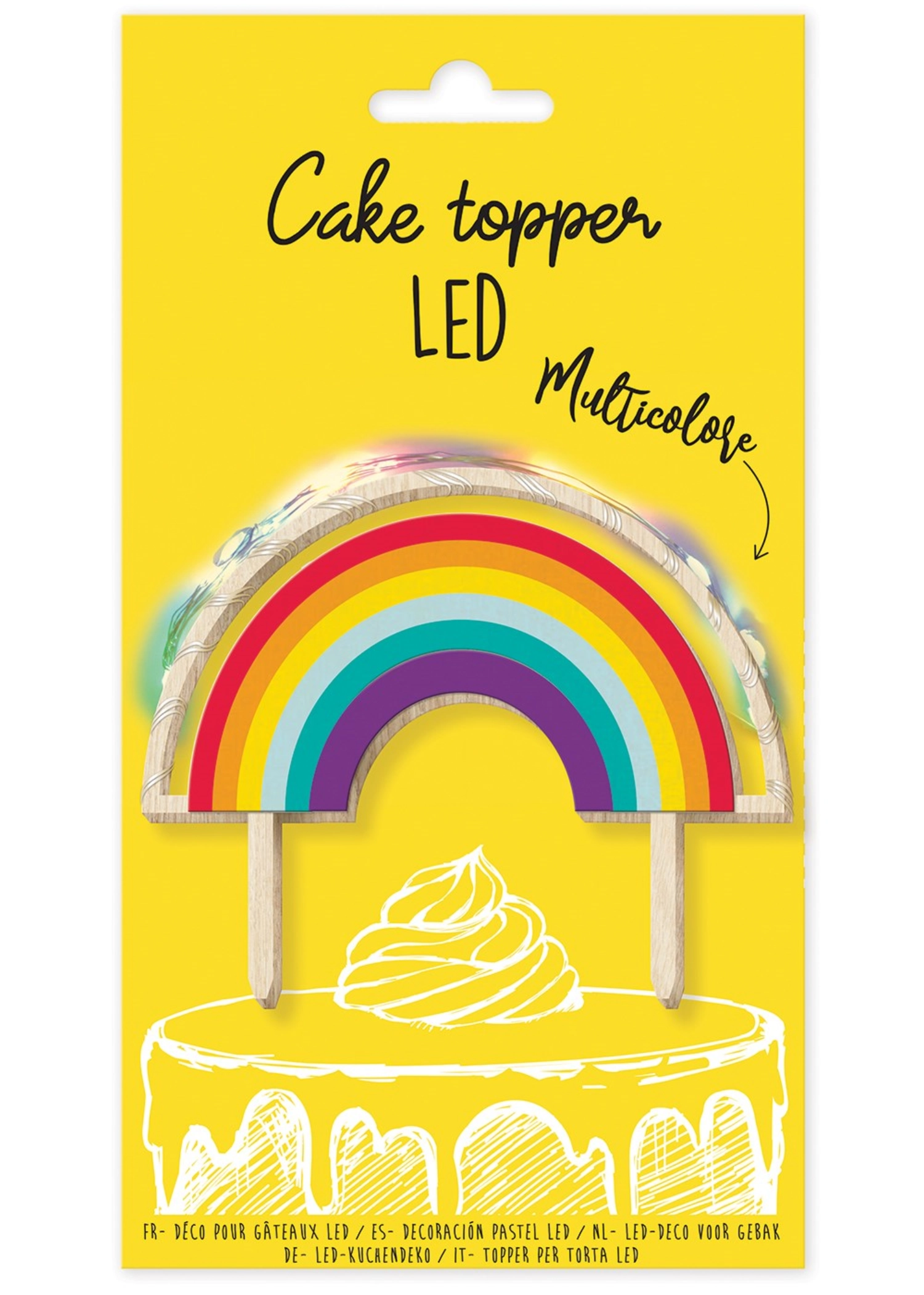 Cake topper avec éclairage led arc-en-ciel