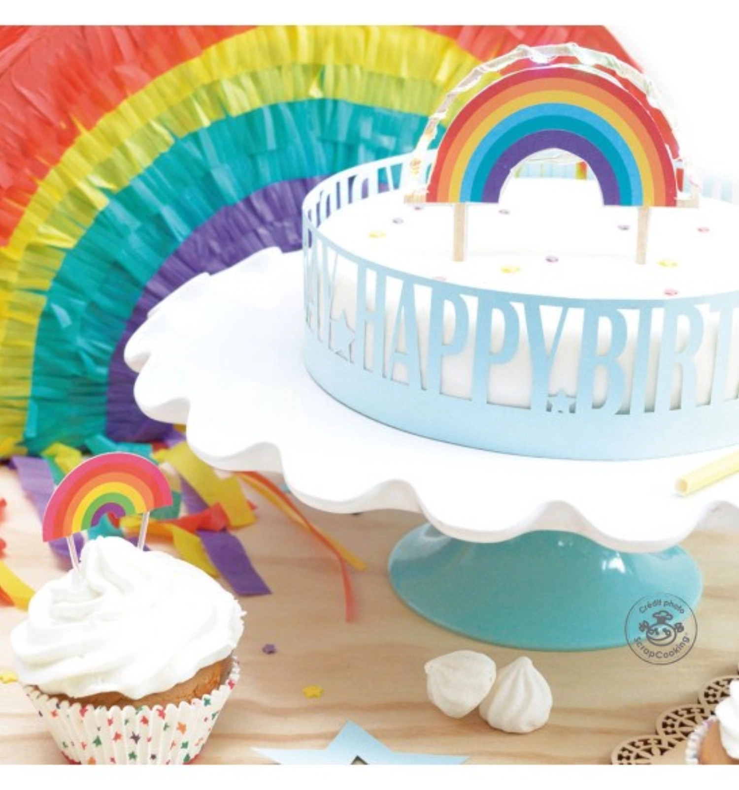 Cake topper avec éclairage led arc-en-ciel