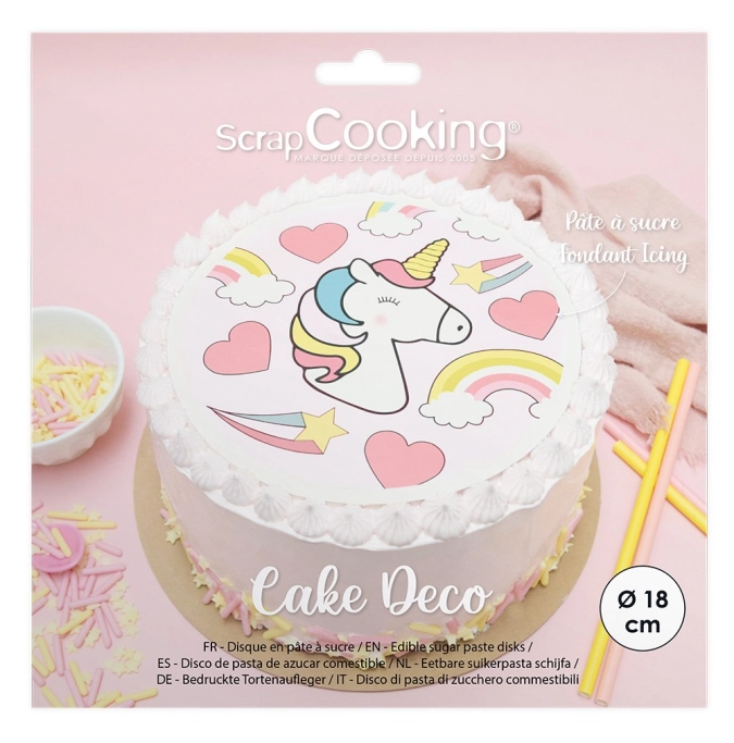 Dessus de tarte en pâte à sucre licorne d18cm