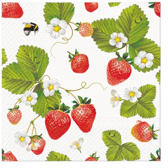 Serviettes de table lunch 20x strawberries with bees,33x33cm