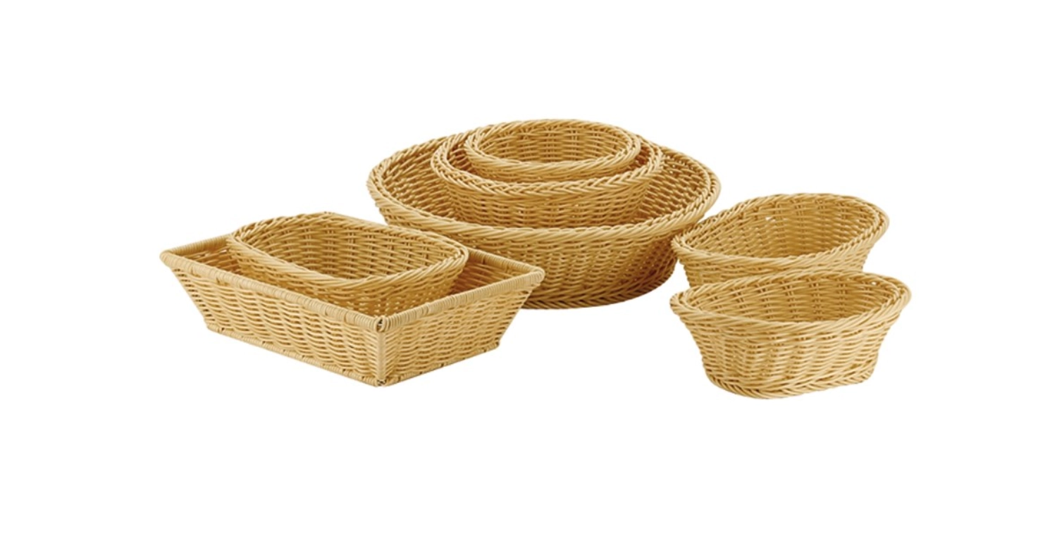 Poly Rattan Flechtkorb, rund. ca. D25.5cm, H8.5 hellbeige