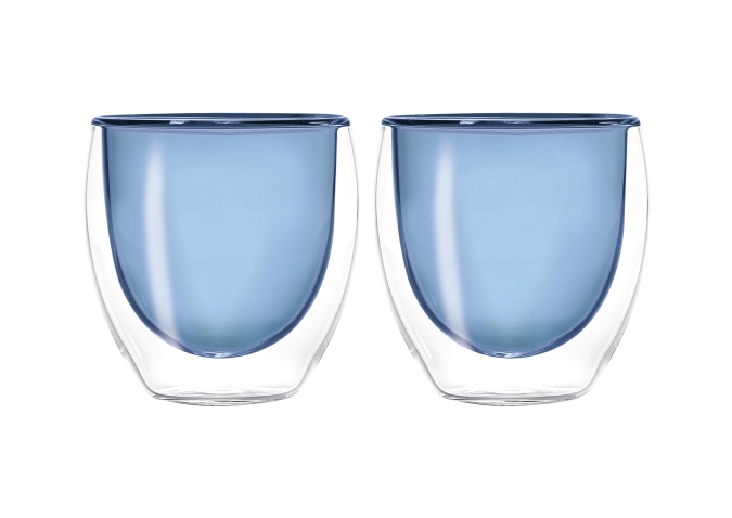 Set de 2 verres à espresso double paroi bleu, 80ml