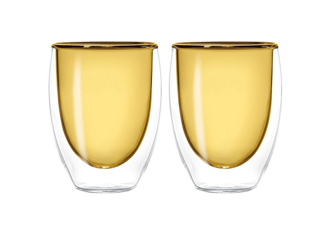 2 x verre à thé double paroi jaune, 220ml