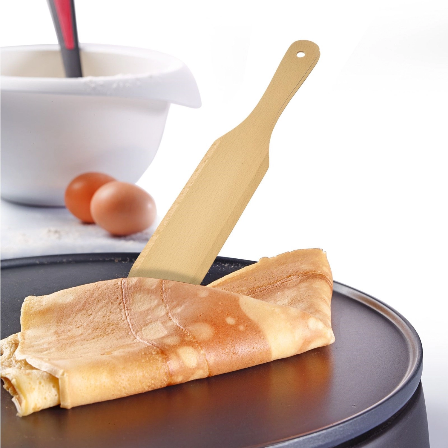 Set de 2 pcs. spatule à crêpes et répartiteur de pâte woody