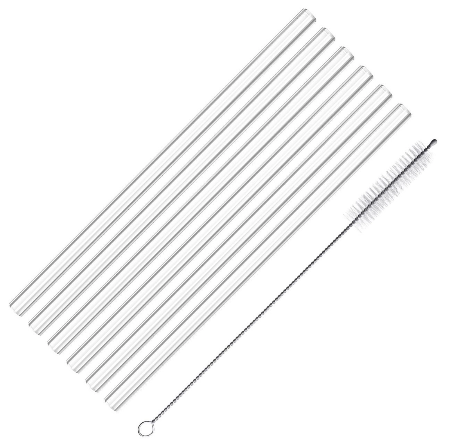 6 pailles en verre avec brosse de nettoyage, d8 x 200 mm