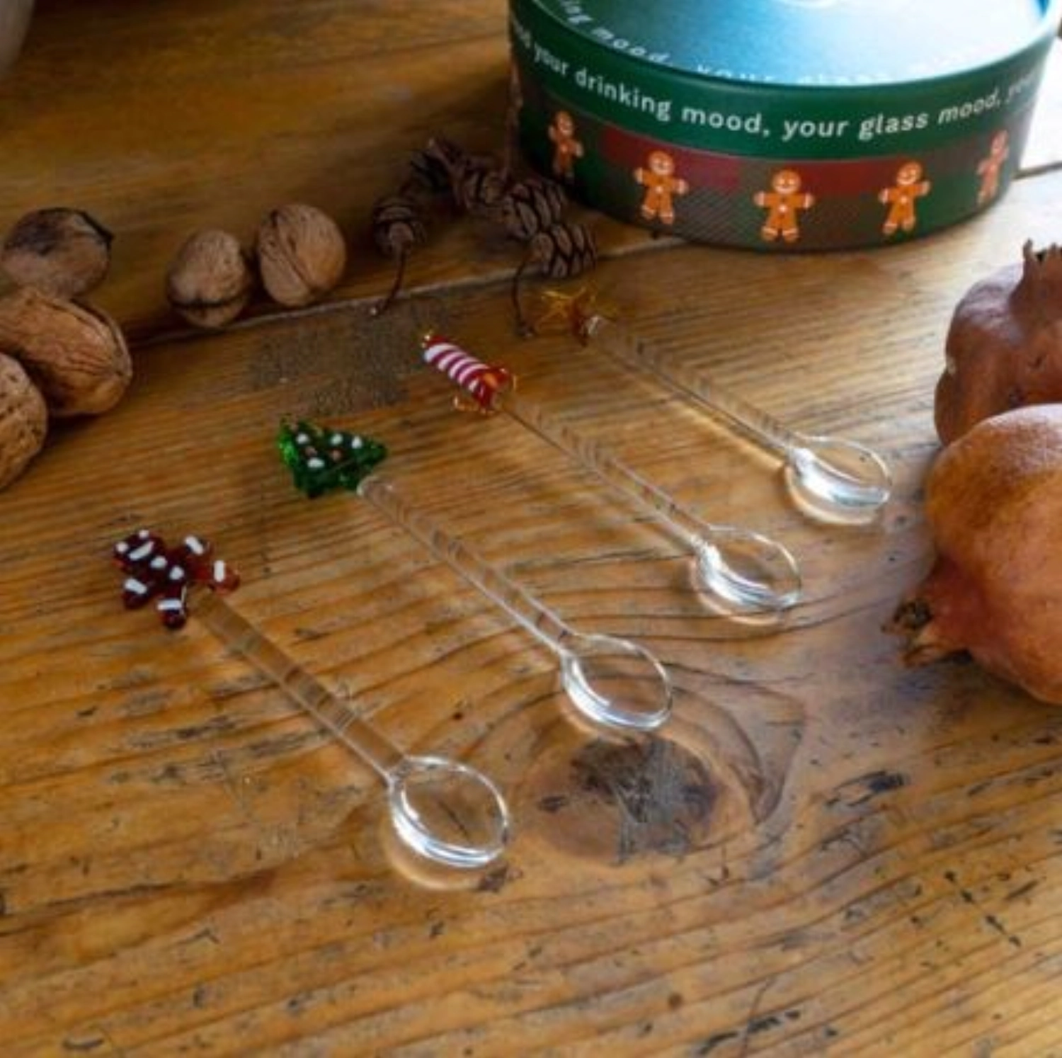 Set de 4 cuillères à thé en verre, motifs de noël 2